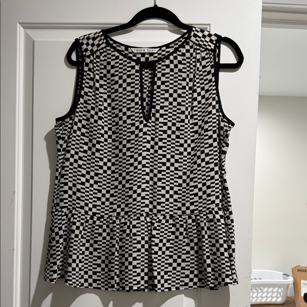 Trina Turk Black and White Checkered Blouse
